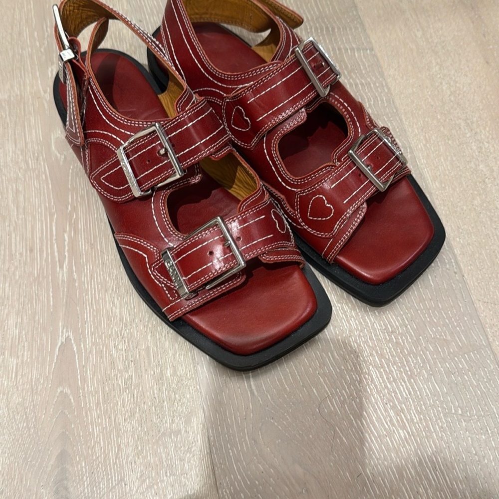 Ganni Western Embroidered Sandals